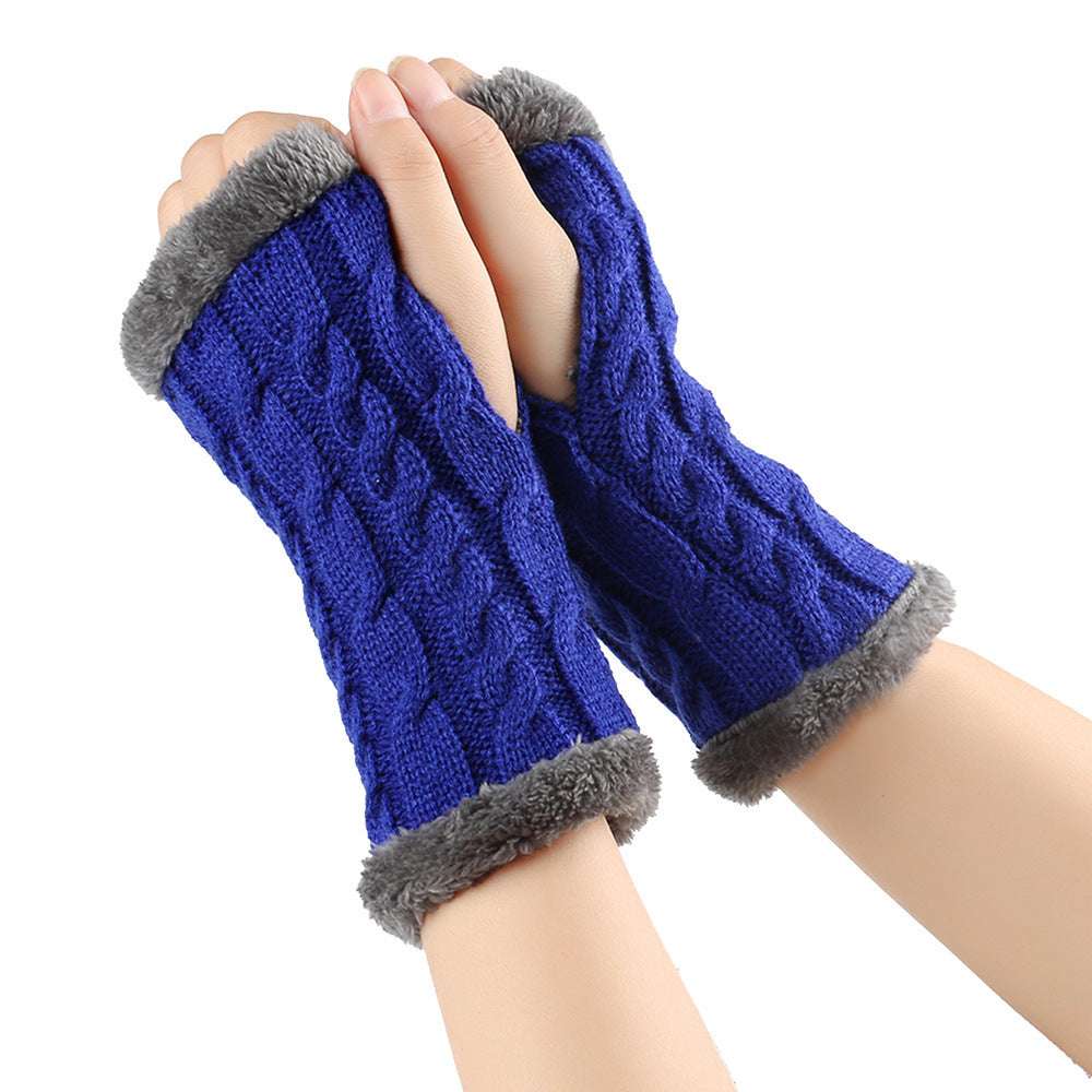 Winter Plush Gloves Twist Knitted Fingerless Fleece Gloves Women Warm Thickened Woolen Gloves - globaltradeleader