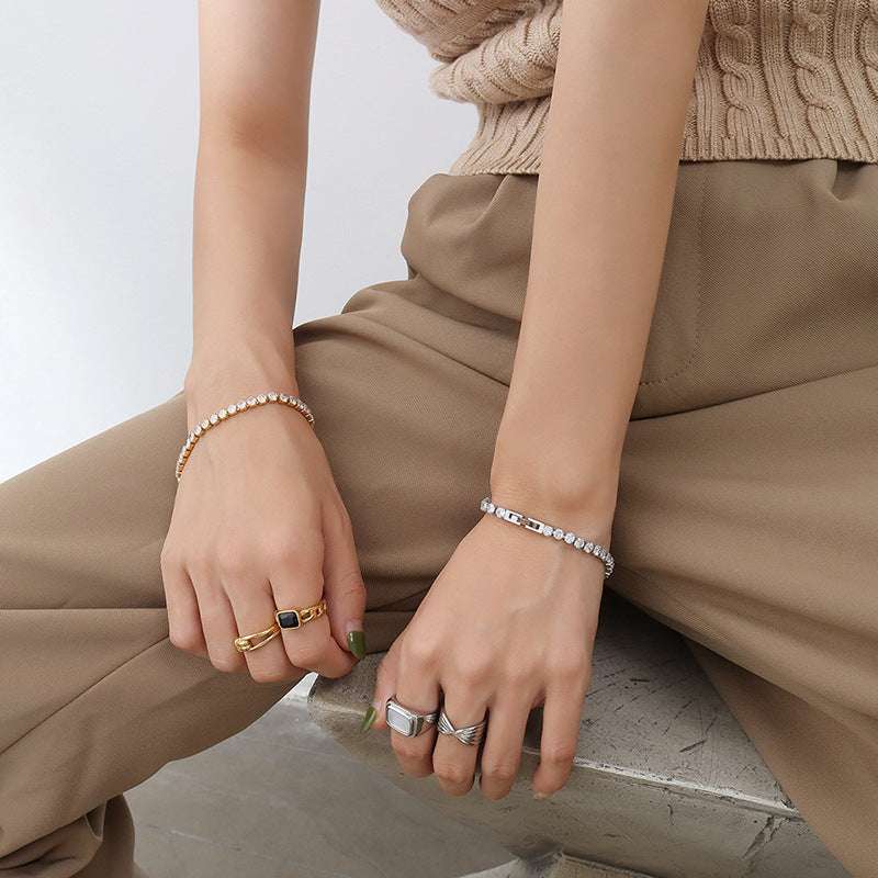 Women's Fashion And Fully-jewelled Zircon Bracelet Bling Chain Bracelet For Girl Titanium Steel Cubic Chain Jewelry Exquisite Gift - globaltradeleader