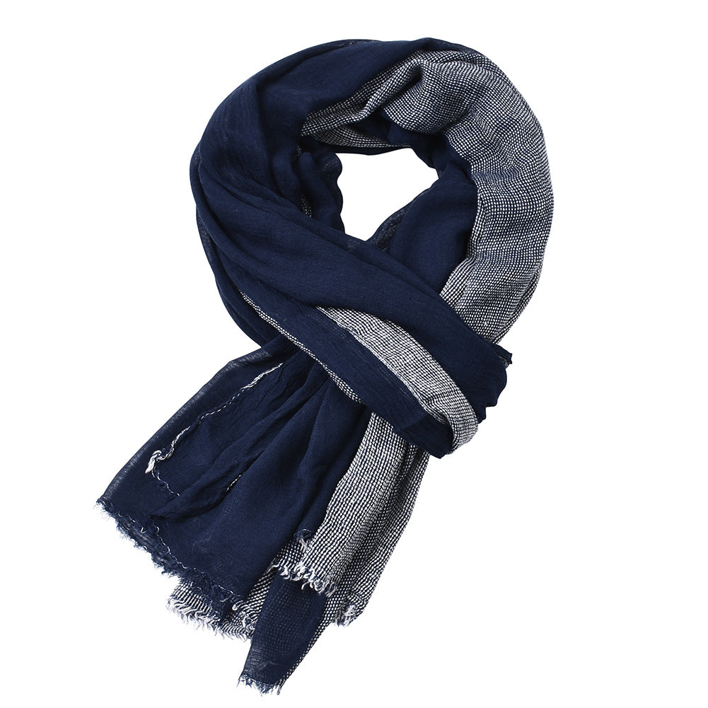 Autumn And Winter Cotton And Linen Yarn-dyed Scarf Men