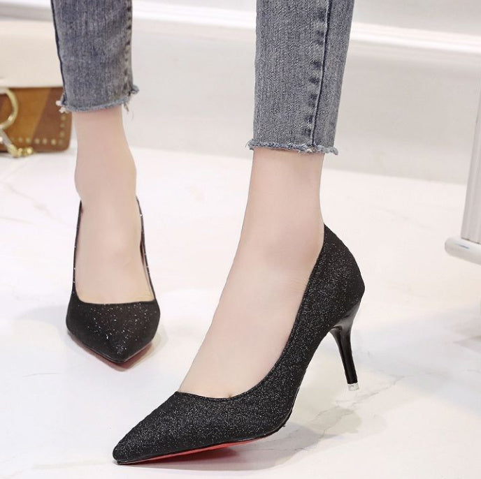 Silver Heels For Women And Black Sexy Everything French Mesh Red Sequins - globaltradeleader