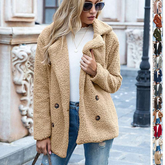 Loose Lapel Fluffy Coat Winter Button Jacket Cardigan Outwear For Women Clothing - globaltradeleader