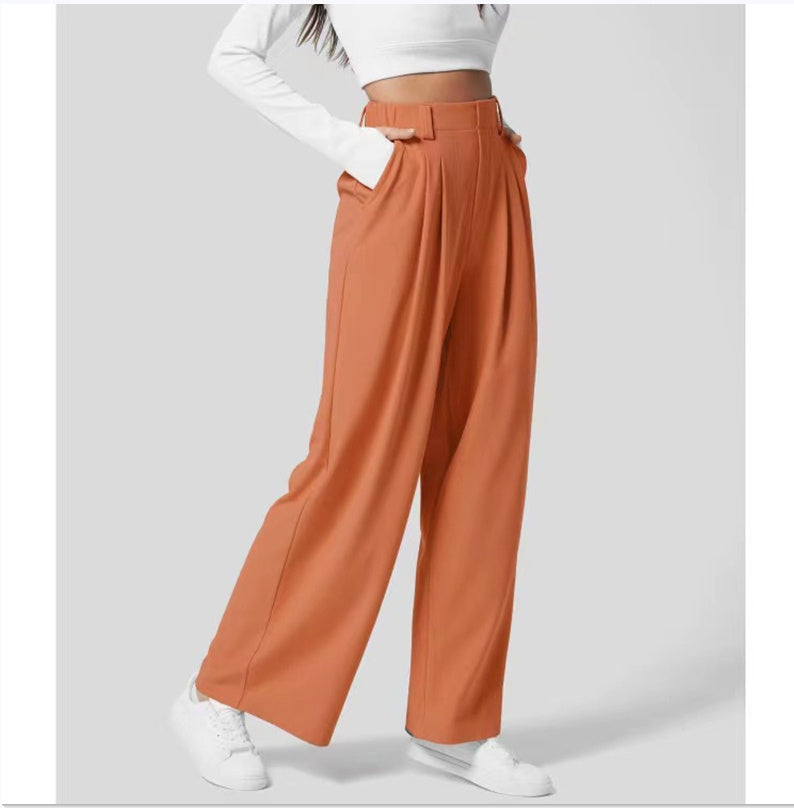 High Waist Straight Loose-fit Tappered Trousers Casual Simple - globaltradeleader