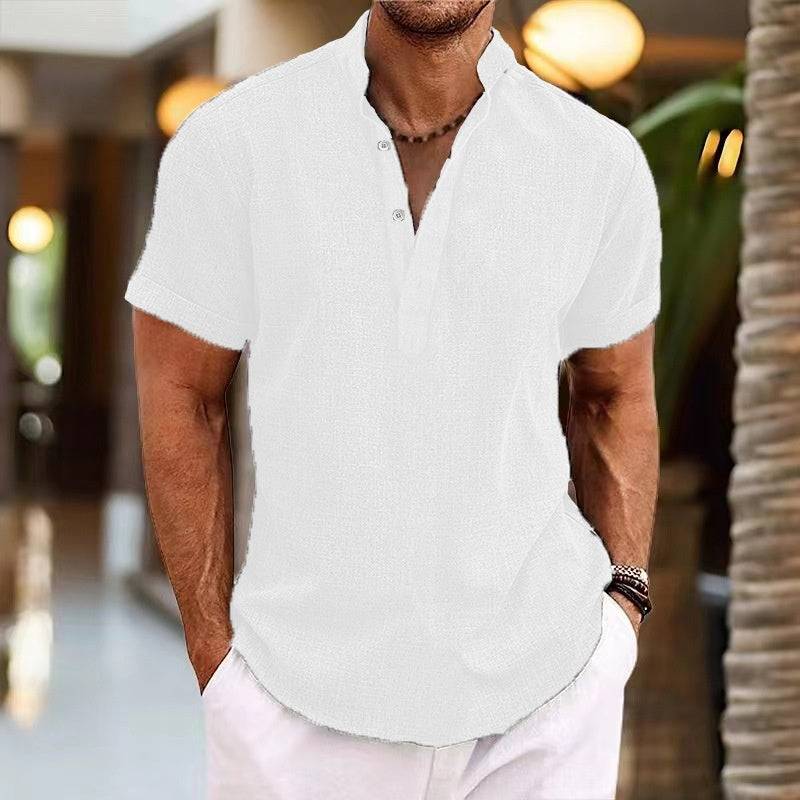 Summer Men's Retro Short Sleeve Stand Collar Top - globaltradeleader