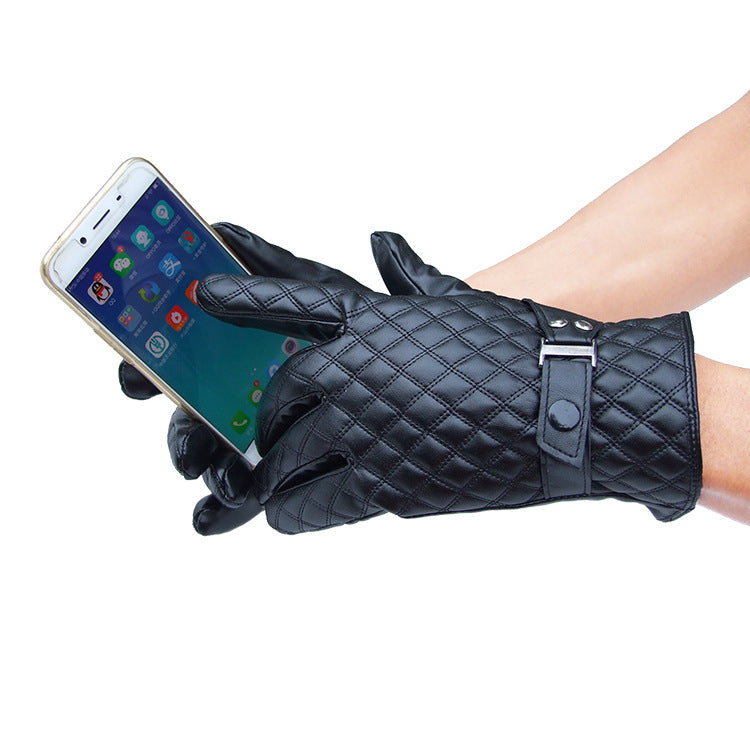 Men's Autumn And Winter Windproof Warm Cycling Full Touch Screen PU Gloves - globaltradeleader