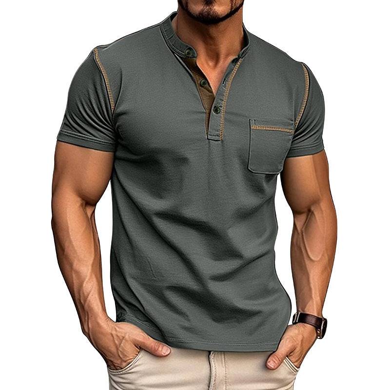 Summer Men's Color Matching Pocket T-shirt Top - globaltradeleader