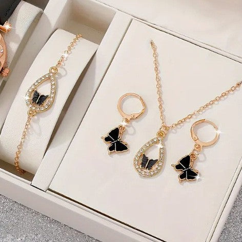 4PCS Set Luxury Women Butterfly Necklace Bracelet Earrings Drop Oil Diamond Jewelry For Girl Gift Jewelry Fashion Jewelry Set - globaltradeleader