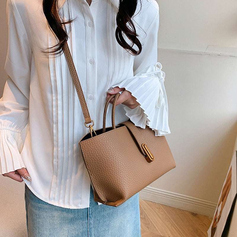INS Litchi Pattern Shoulder Bag Fashion Zipper Bucket Bag High Capacity Totes Handbag For Women - globaltradeleader
