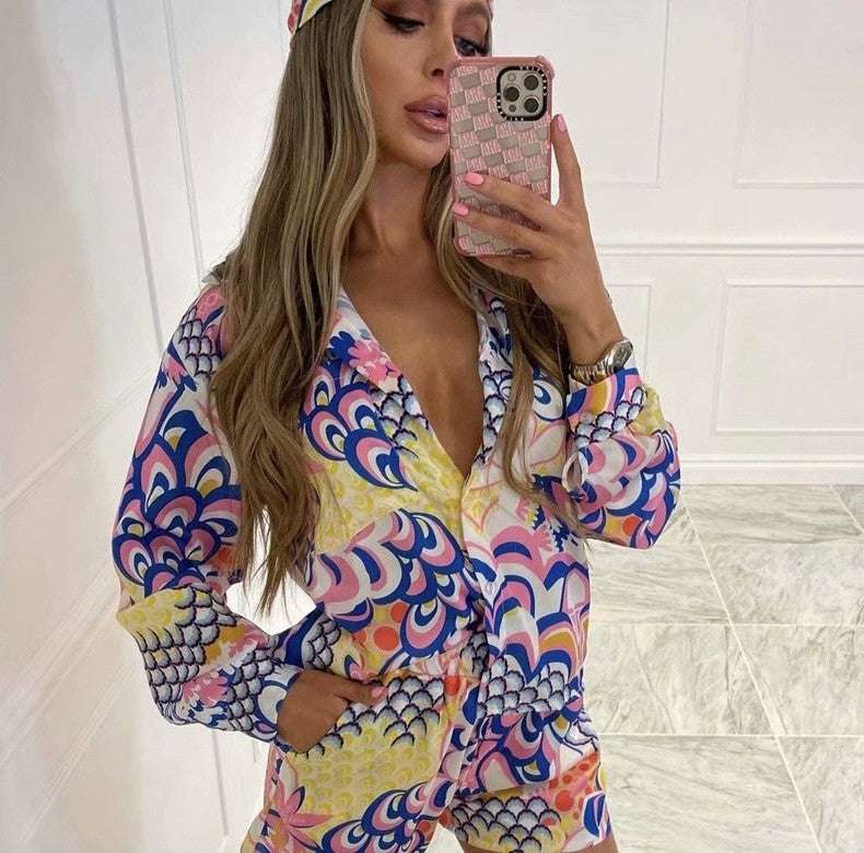 Printed Long-sleeved Shirt Shorts - globaltradeleader