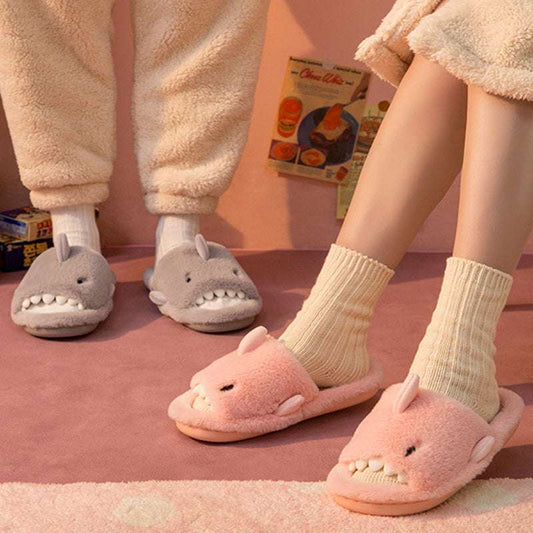 Shark Slippers Fluffy Slippers For Women Couple House Shoes Winter - globaltradeleader