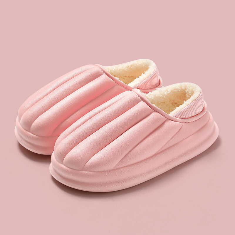 Fashion Shell Shape Design Cotton Shoes Women Waterproof Thick-soled Non-slip Plush Slippers Winter Indoor Outdoor House Shoes - globaltradeleader