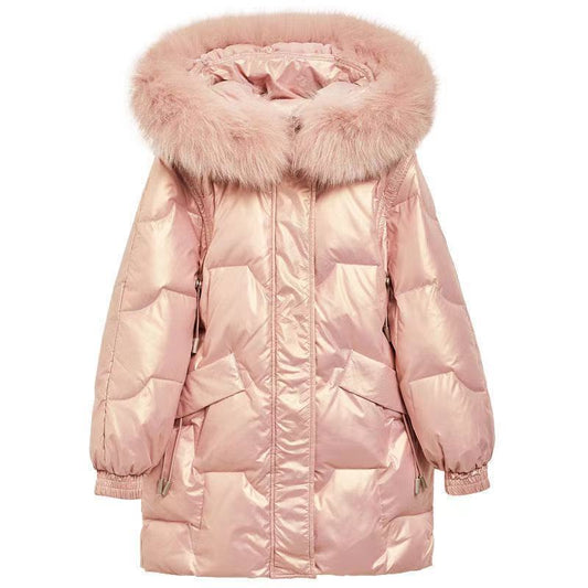 Girls Winter Cotton Plus Thickening Plus Size Wool Collar Cotton-padded Jacket