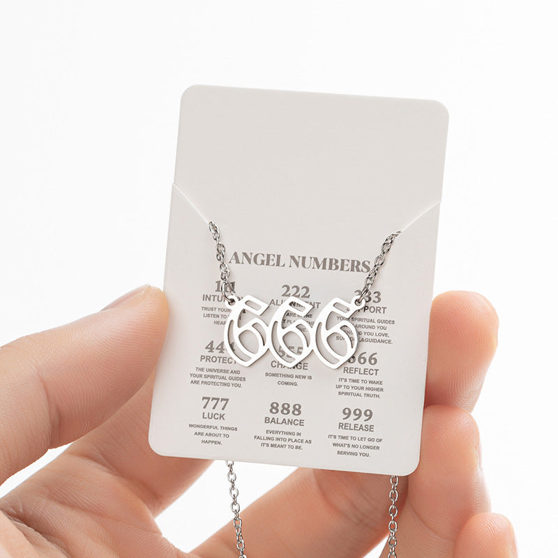 2025 Women's New Angel Lucky Digital Pendant Necklace Fashion 000-999 Stainless Steel Vintage Necklace - globaltradeleader