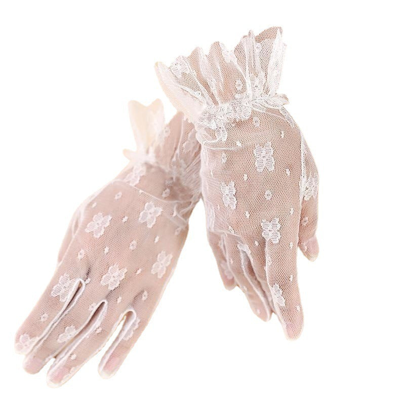 Korean Style White Lace Flower Gloves - globaltradeleader