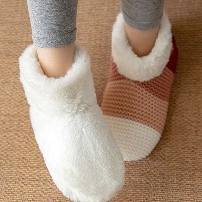 Women's Color-matching Knitted Plush Floor Socks Home Indoor Warm Non-slip Carpet Socks Winter Fashion - globaltradeleader