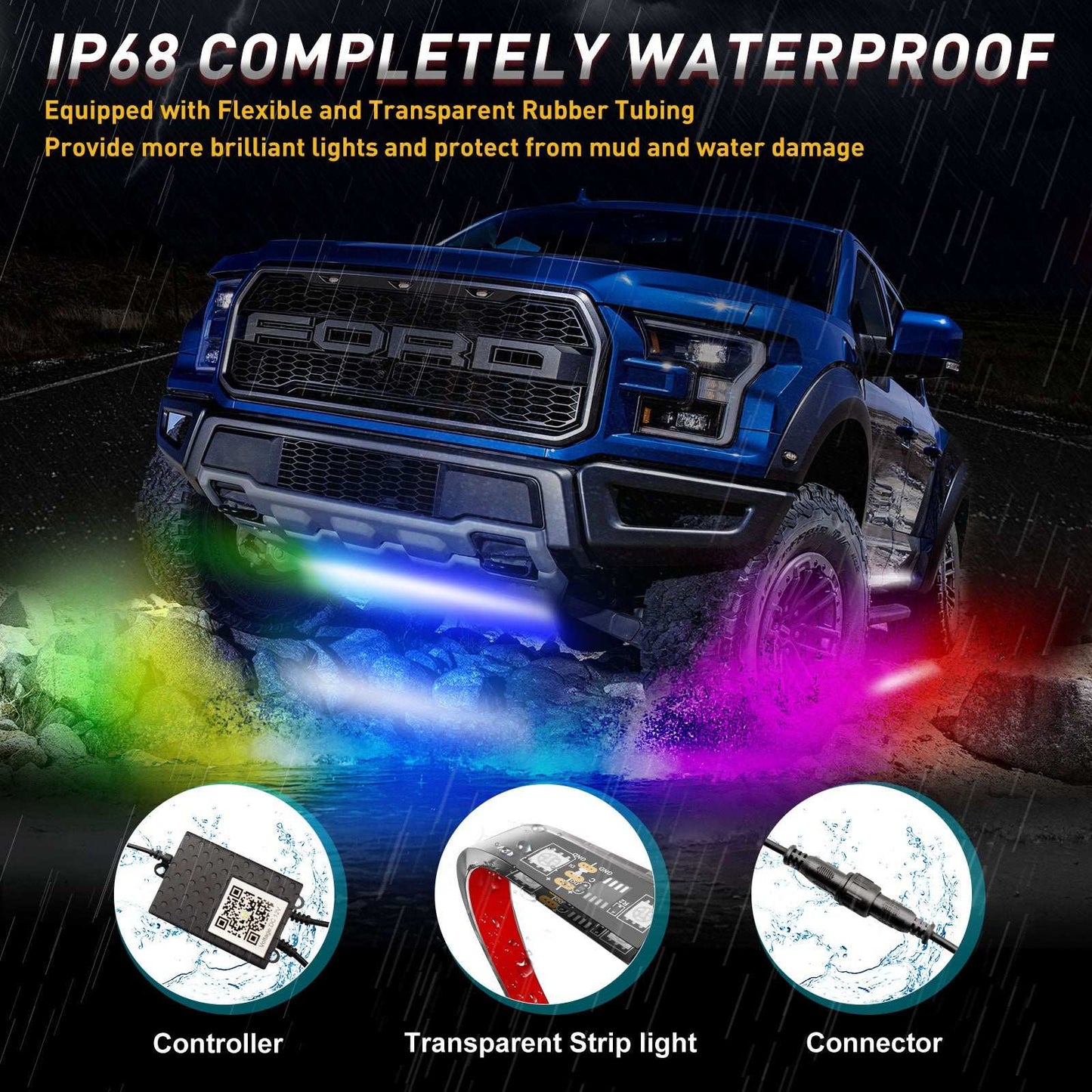 Remote Control Flow Color RGB Car Bottom Light Bottom System Neon Car LED Light Bar