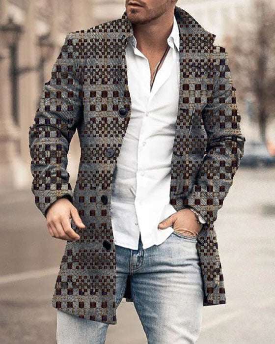 Men's Woolen Stand Collar Mid-length Trench Coat - globaltradeleader
