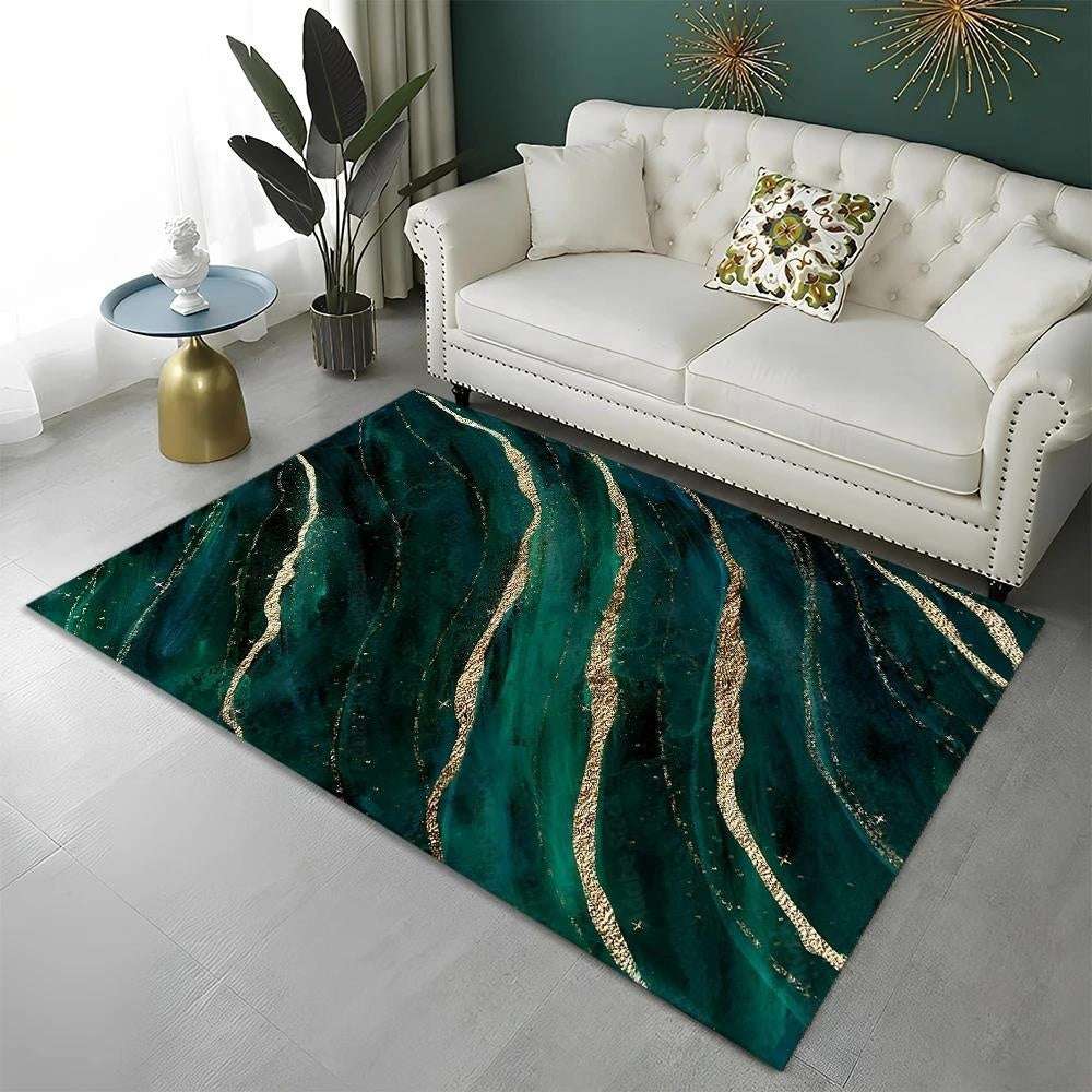 Green Blue Black Marble Nordic Carpet Flannel Printed Mat - globaltradeleader