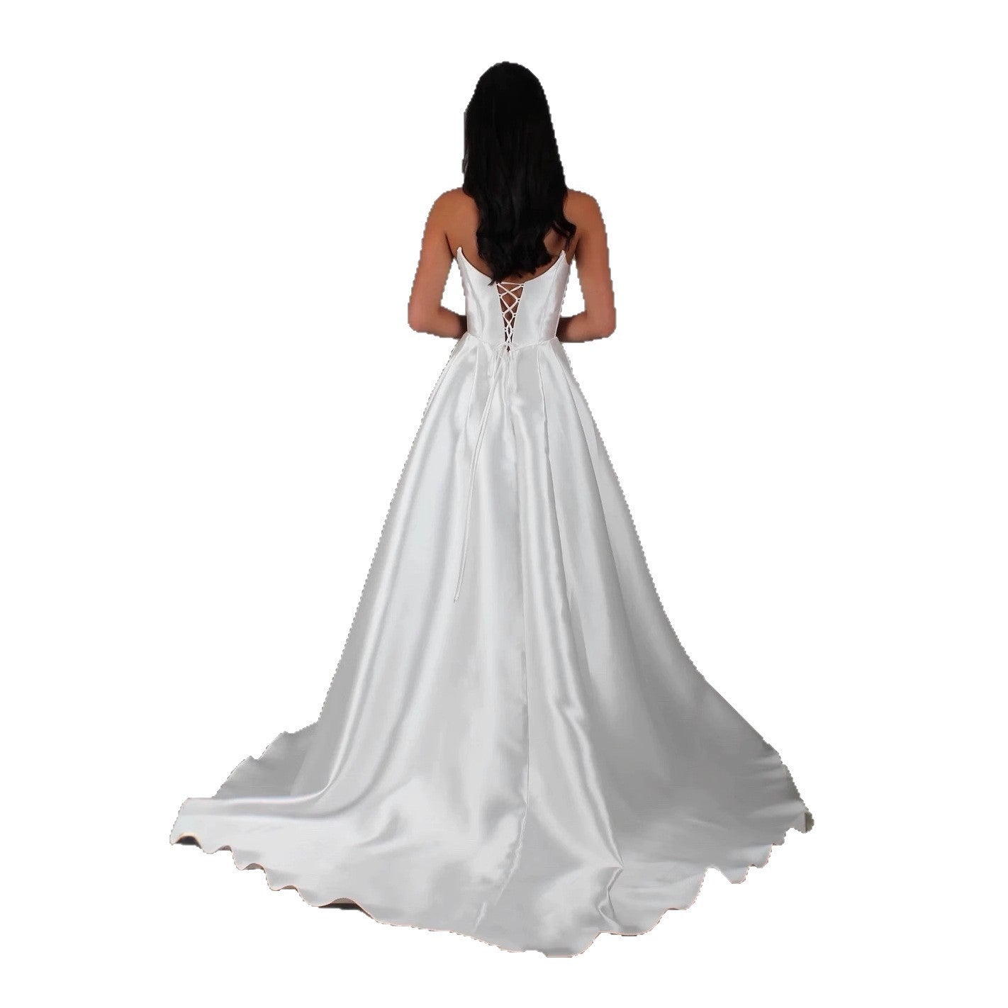 White Satin Slit Pocket Bandage Wedding Dress - globaltradeleader