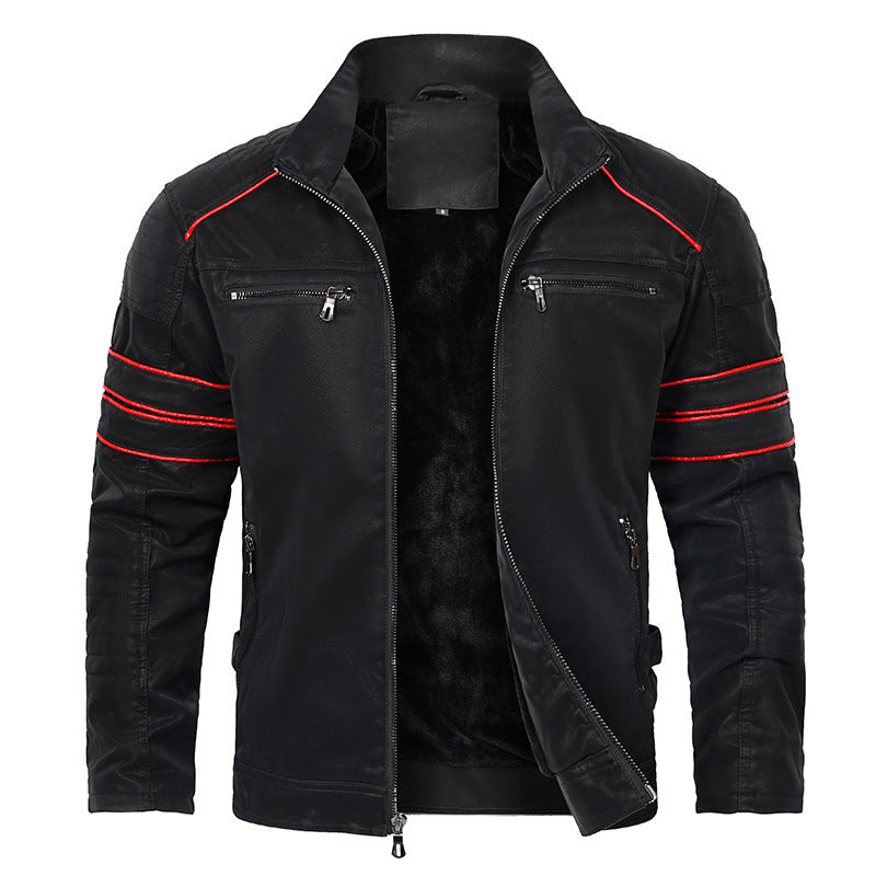 Men's Fashion Stand Collar Brushed PU Leather Jacket - globaltradeleader