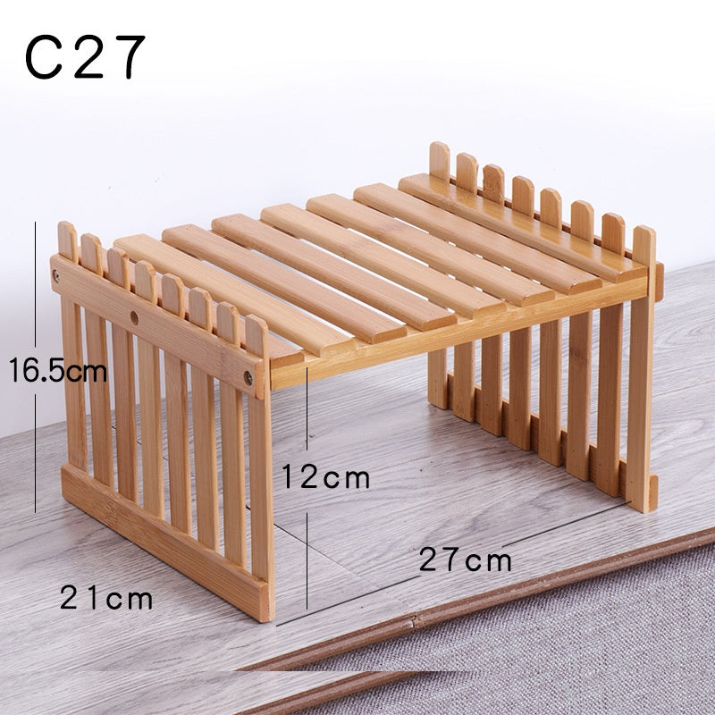 Multi-layer Solid Wood Small Flower Stand Office Desk Surface Panel Bamboo Plant Simplicity Succulent Pot Frame Balcony Storage - globaltradeleader