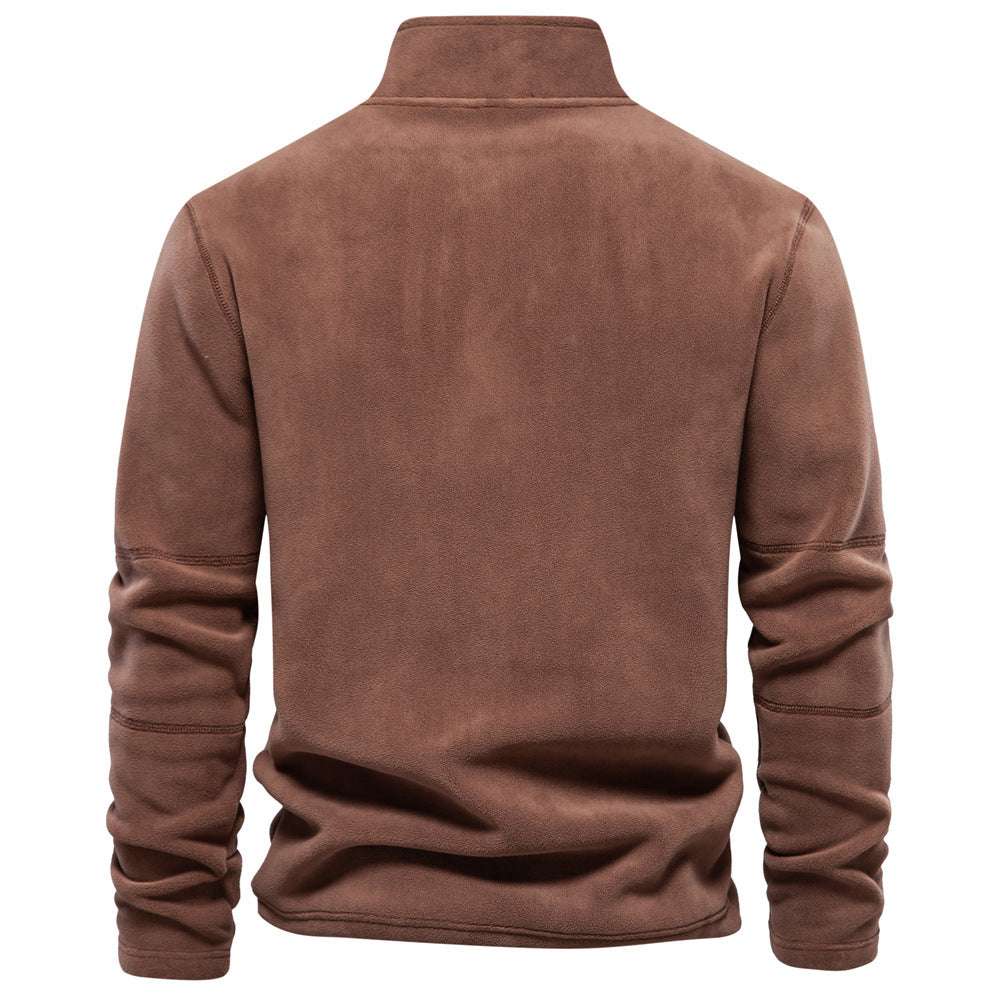 Fashion Personality Stand-collar Zippered Sweatshirt With Fleece Winter Casual Pullover Top Men's Clothing - globaltradeleader