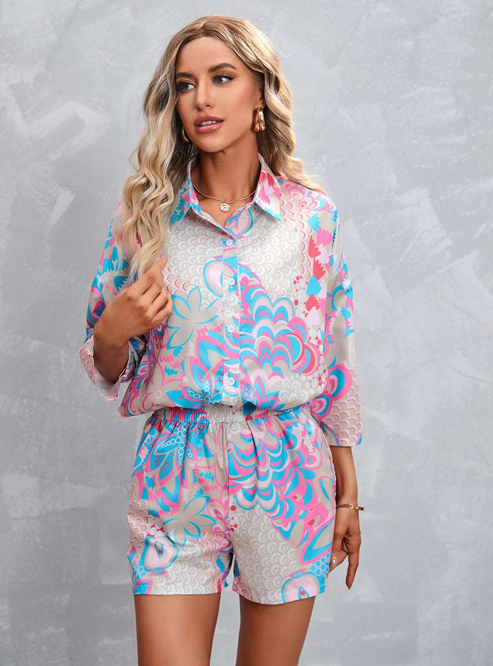 Women's Fashion Printed Short-sleeved Shorts Casual Suit - globaltradeleader