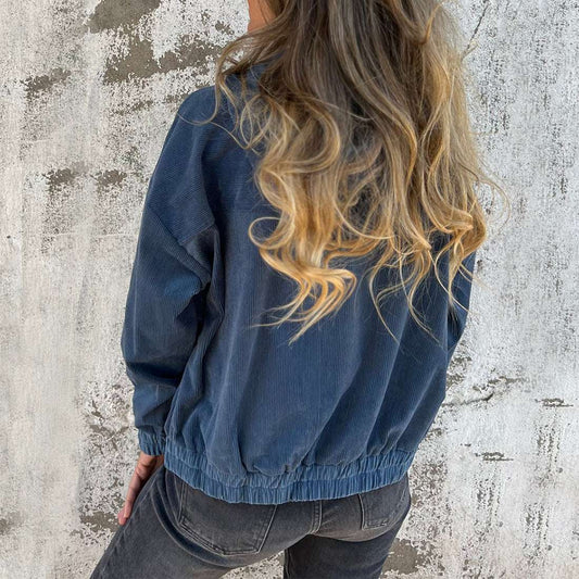 Corduroy Hooded Zip-up Jacket With Pockets Fashion Casual Drawstring Tops Outerwear Women's Clothing - globaltradeleader