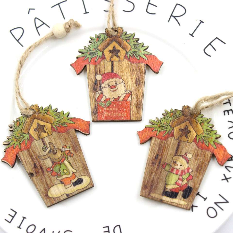 Creative House Shape Santa Elk Wooden Pendant