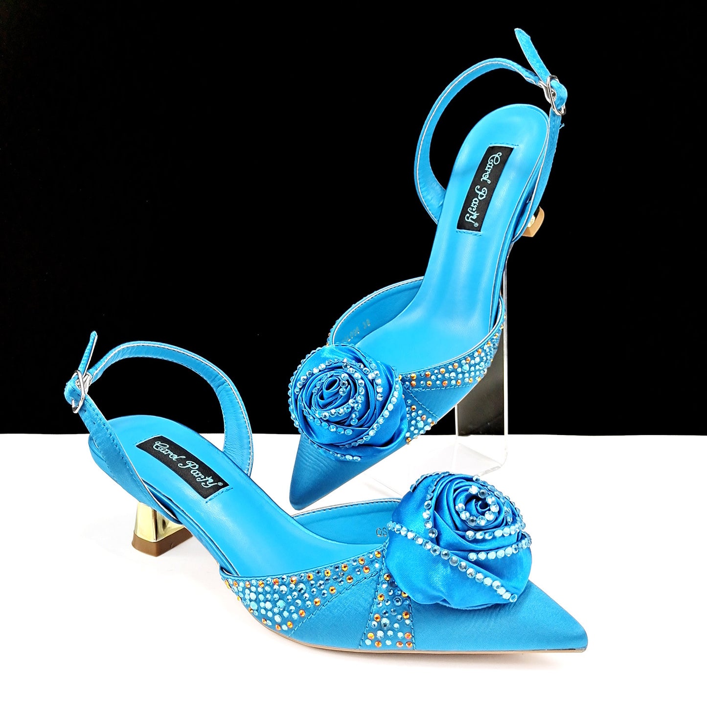 Women's Shoes And Bags Handmade Flower Decoration High Temperature Rhinestone Satin High Heels Suit - globaltradeleader