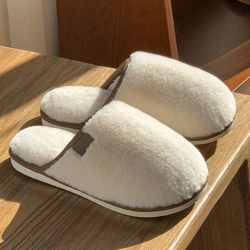 Winter Plush Slippers Warm Solid House Shoes Non-slip Bedroom Floor Home Slipper For Women Men - globaltradeleader