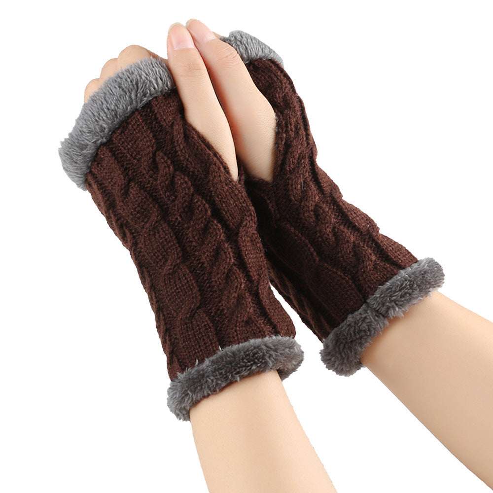 Winter Plush Gloves Twist Knitted Fingerless Fleece Gloves Women Warm Thickened Woolen Gloves - globaltradeleader