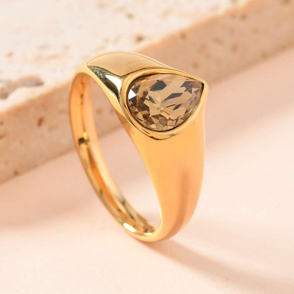 Colorful Rhinestone Rings Fashion Personality Teardrop-shaped Ring For Women Jewelry - globaltradeleader