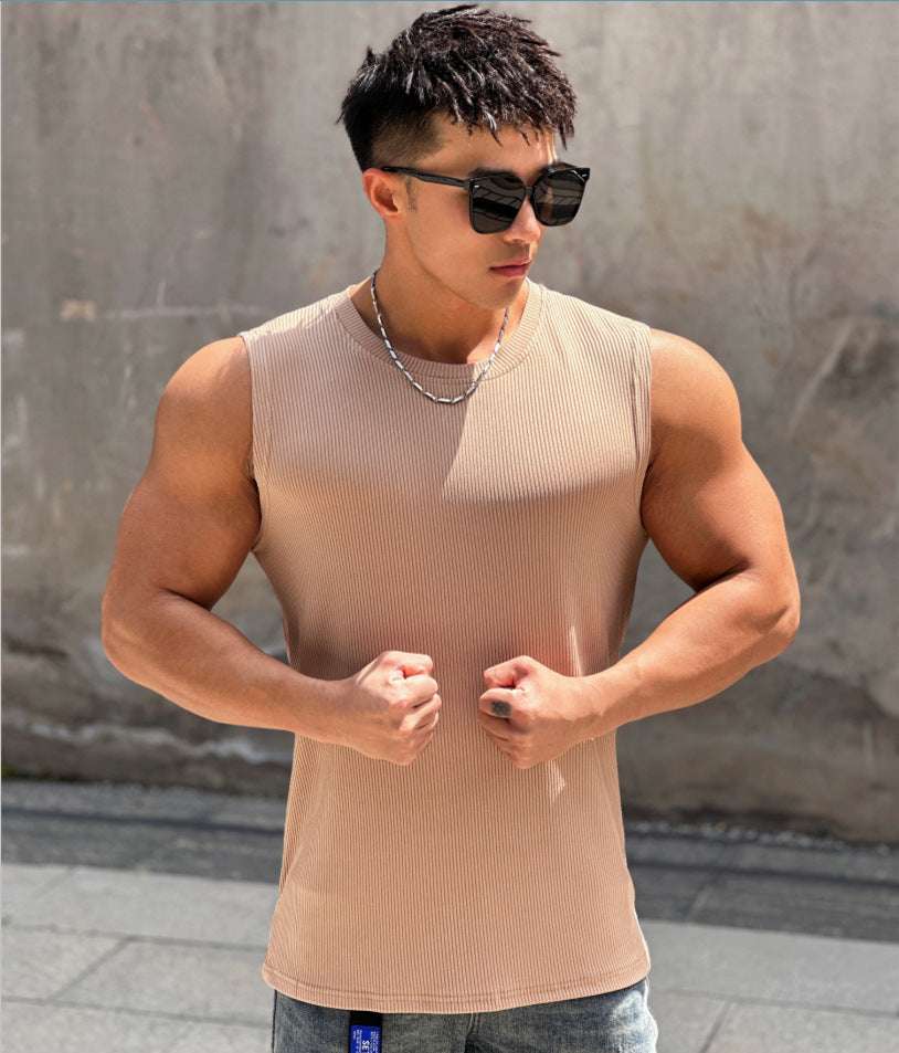 Summer Workout Vest Exercise Sleeveless Round Neck Striped Quick-drying Breathable Basketball Running Training Clothing Men - globaltradeleader