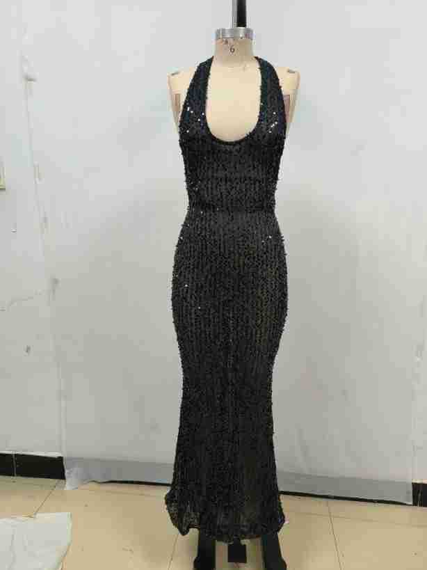 Halter Backless Luminous Cloth Dress - globaltradeleader