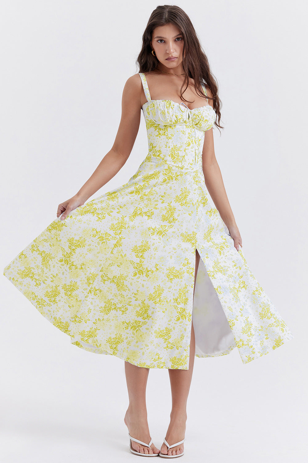 New Women's Floral Print Dress With Straps - globaltradeleader