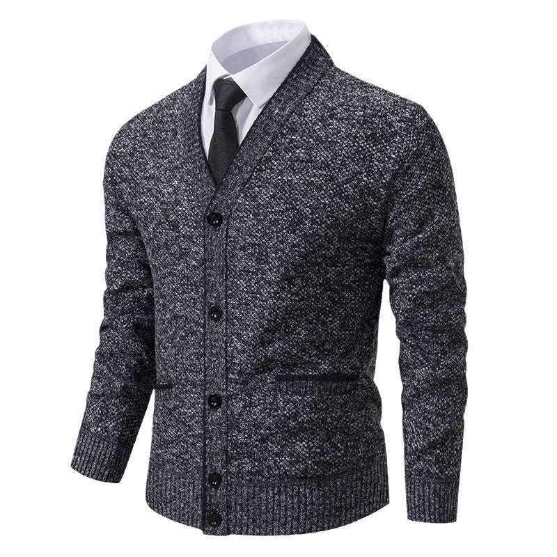 Casual Fleece-lined Cardigan Long Sleeve Youth Stand Collar Sweater Men's Cardigan Coat - globaltradeleader