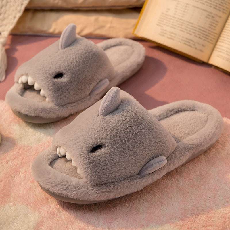 Shark Slippers Fluffy Slippers For Women Couple House Shoes Winter - globaltradeleader