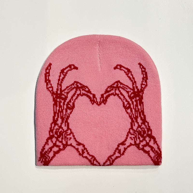 Heart-shaped Skull Hand-held Flower Knitted Wool Hat - globaltradeleader