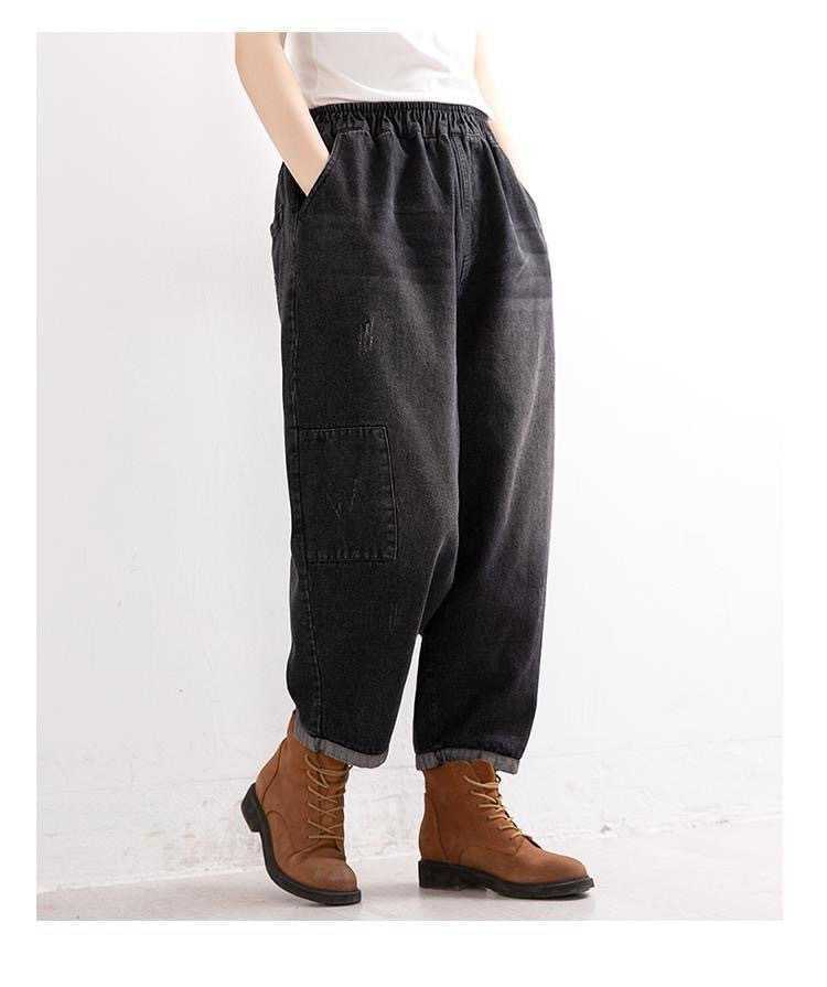 Elastic-waisted Vintage Literary Wash Daddy Pants