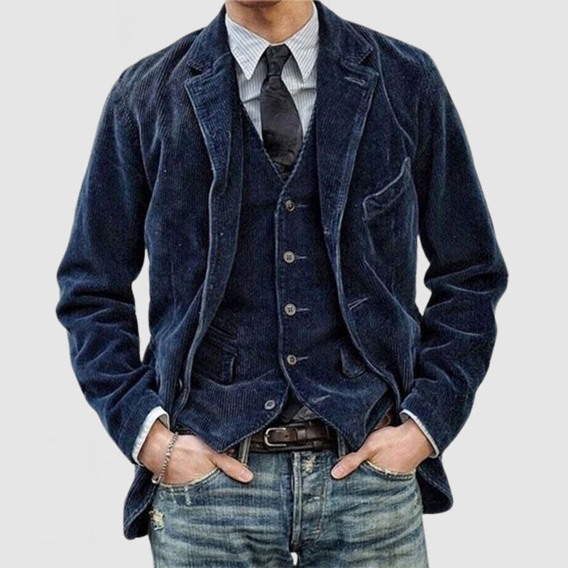 Corduroy Jacket Winter Solid Color Casual Blazer Fashion Warm Men Coat - globaltradeleader