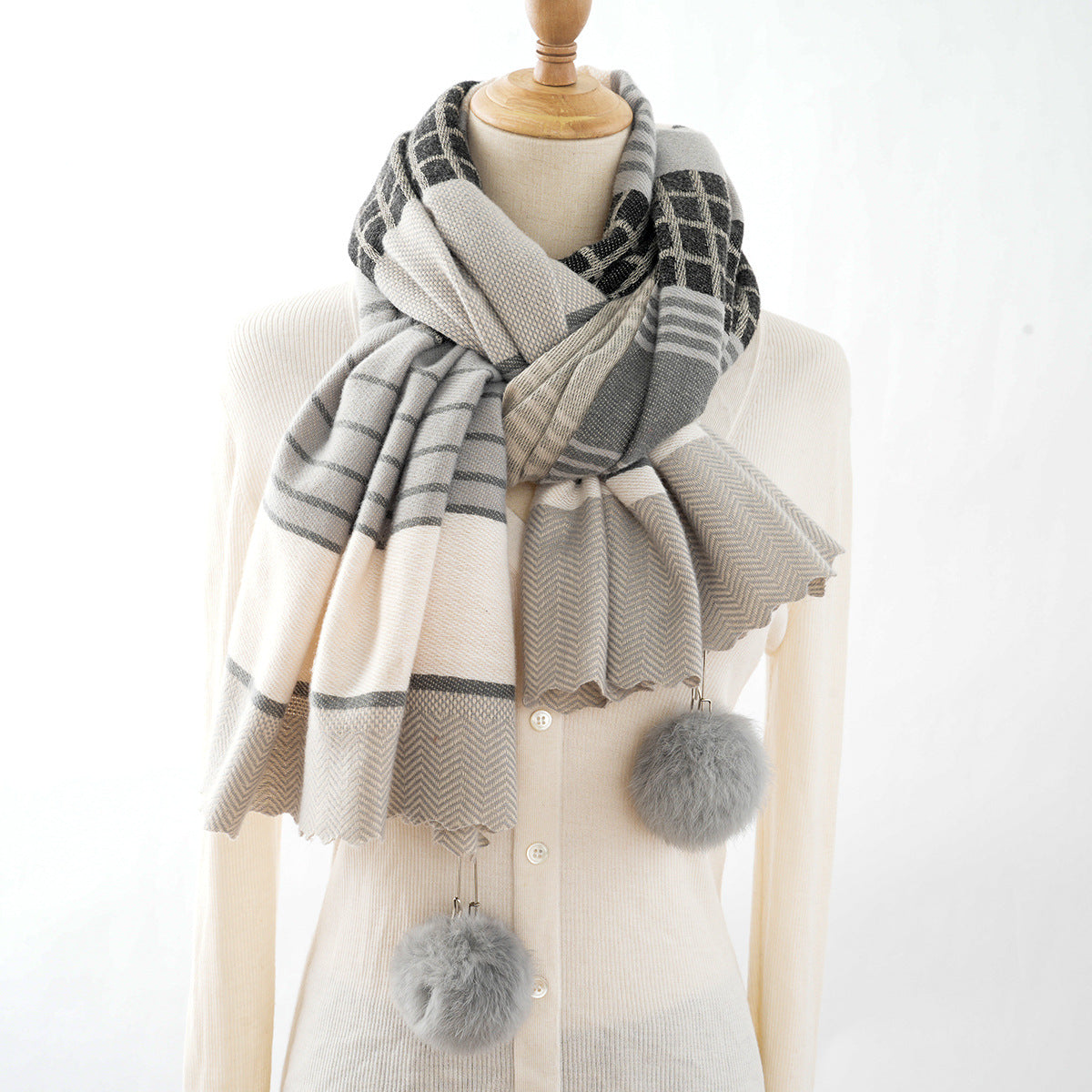 Cashmere Plaid Striped Jacquard Thickened Scarf