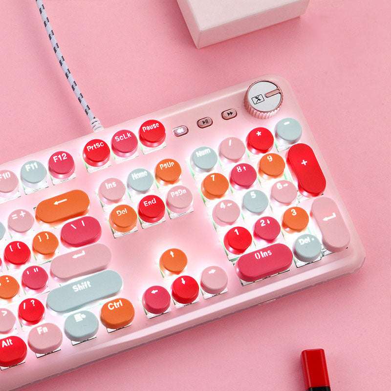 Macaron Wired Mechanical Keyboard And Green Axis Mouse Set