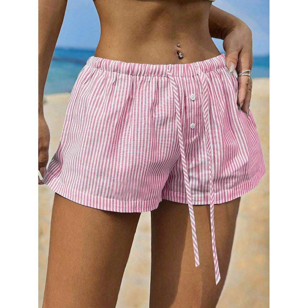 Fashionable Basic Striped Elastic Casual Shorts Home Loose Slimming - globaltradeleader