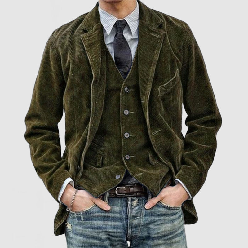 Corduroy Jacket Winter Solid Color Casual Blazer Fashion Warm Men Coat - globaltradeleader