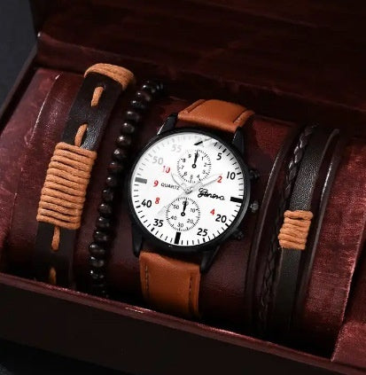 Single Calendar Fake Three Eye Canvas Quartz Watch Bracelet Set - globaltradeleader