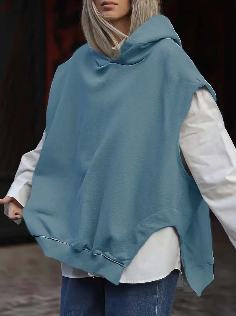 Women's Solid Color Style Loose Sleeveless Hooded Jacket Sweater - globaltradeleader