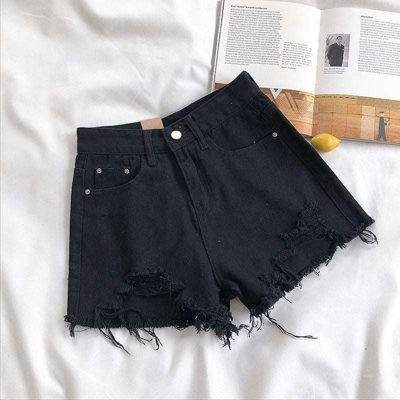 Denim Shorts Women's High Waist Loose Hole Wide Leg - globaltradeleader