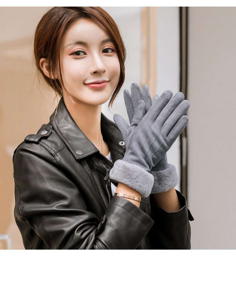 Women's Autumn Winter Touch Screen Plus Suede Warm Ski Gloves - globaltradeleader