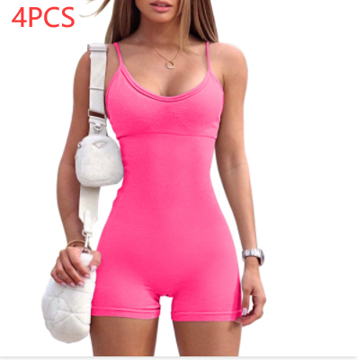 Spaghetti Strap Shorts Jumpsuit Sports Yoga Workout Tight Romper Women Fashion Fitness Sportwear - globaltradeleader