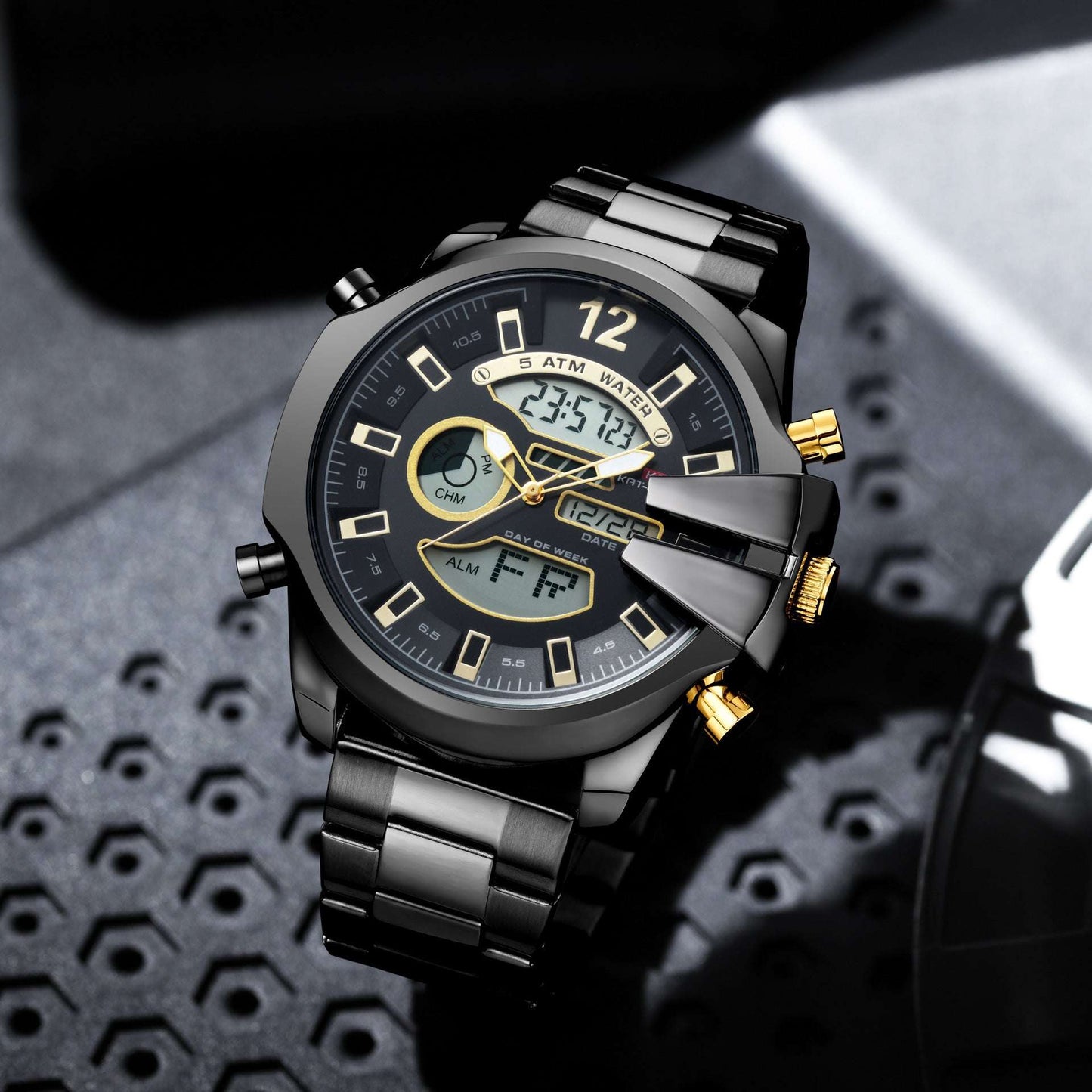New Men's Double Display Alarm Clock Led Sports Steel Watch Waterproof - globaltradeleader